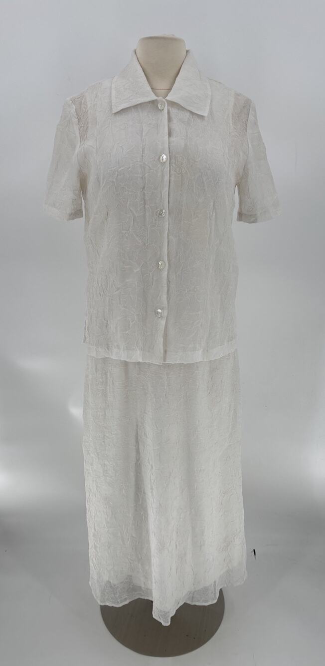Vintage Betsy Lauren Dress Blouse Set Womens 6 White Sheer Floral Maxi Layered